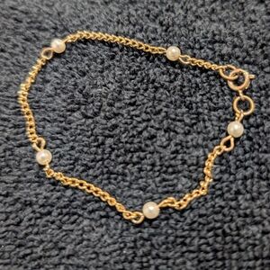 Gold Tone Faux Pearl Bracelet Keepsake Baptism Christening Lightweight